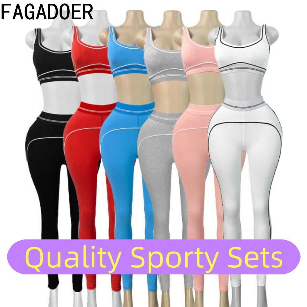 Quality Summer Clothing - FAGADOER Moda Patchwork Kaliteli Sportif Setler