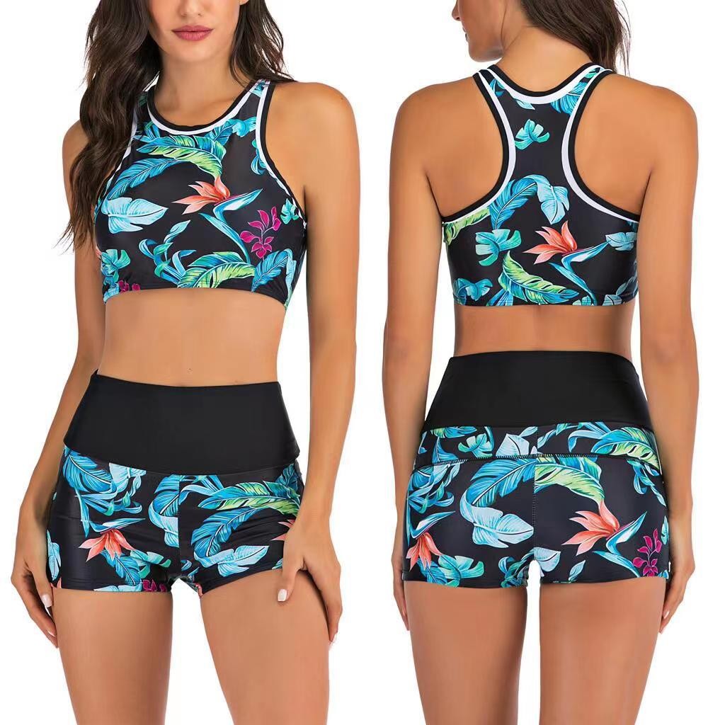 Halter Neck Top - Y2K Bikini Kadın Tankini Şortlu Crop