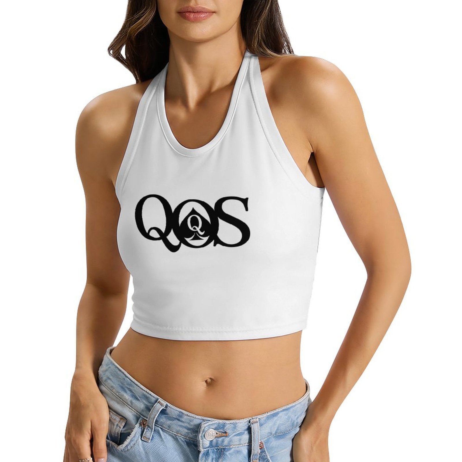 Halter Neck Top - Kadın QOS Baskılı Kravatlı Halter Üstler