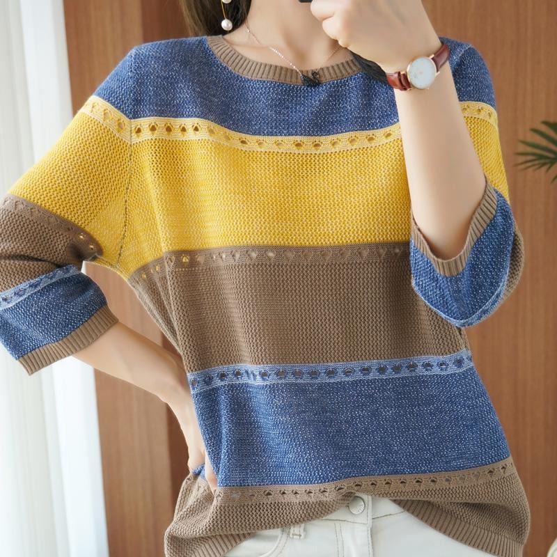 Summer Clothing Yarn - Kadın Kazak 3/4 Kollu Kore Moda