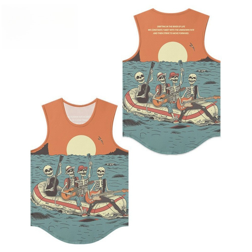 Summer Clothing Essentials Men - İskelet Bant Baskılı Erkek Yelekler Trendy