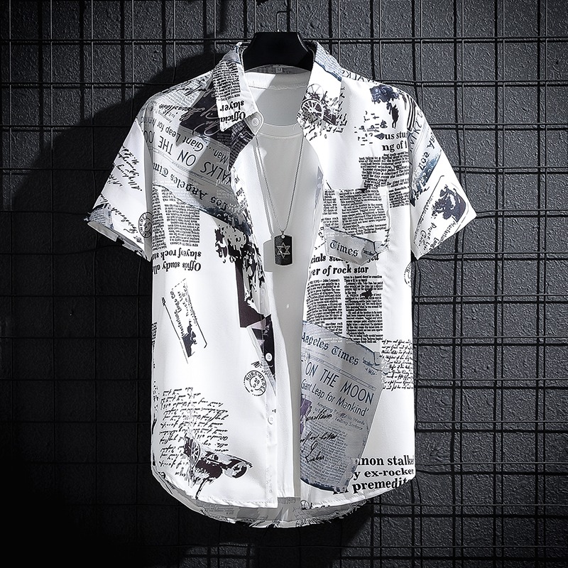 Summer Clothing Essentials Men - Gazete Baskılı Gömlek, Çok Yönlü Günlük