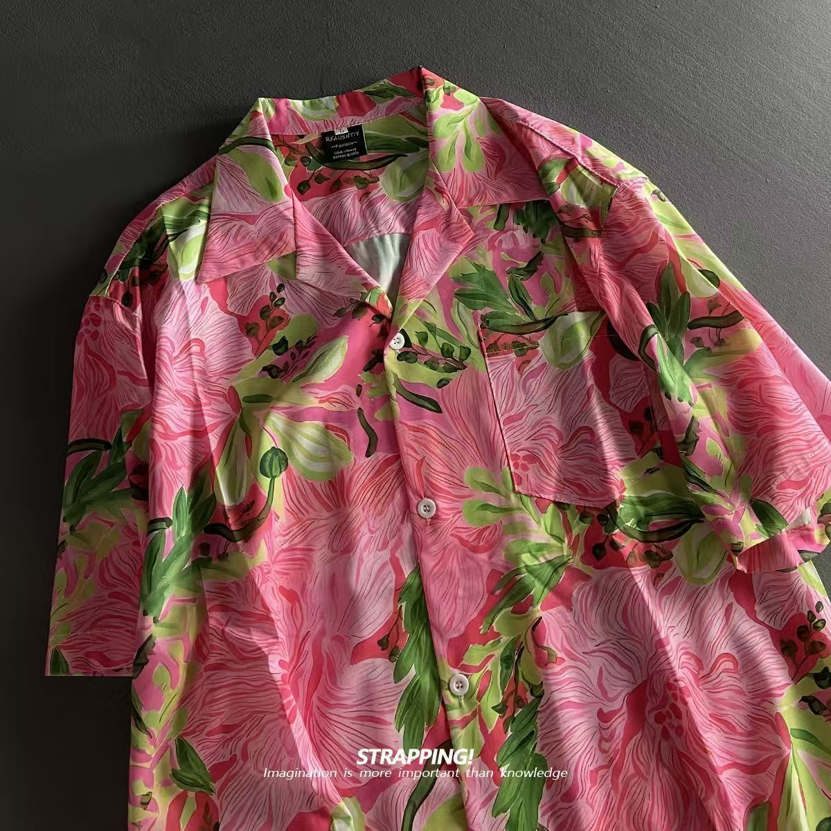 Summer Clothing H&M - Pembe Graffiti Çiçek Küba Yaka Hawaii