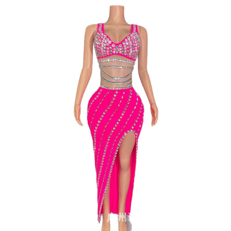 Summer Clothing Resort - Lüks Sıcak Elmas Glam Askılı Elbise