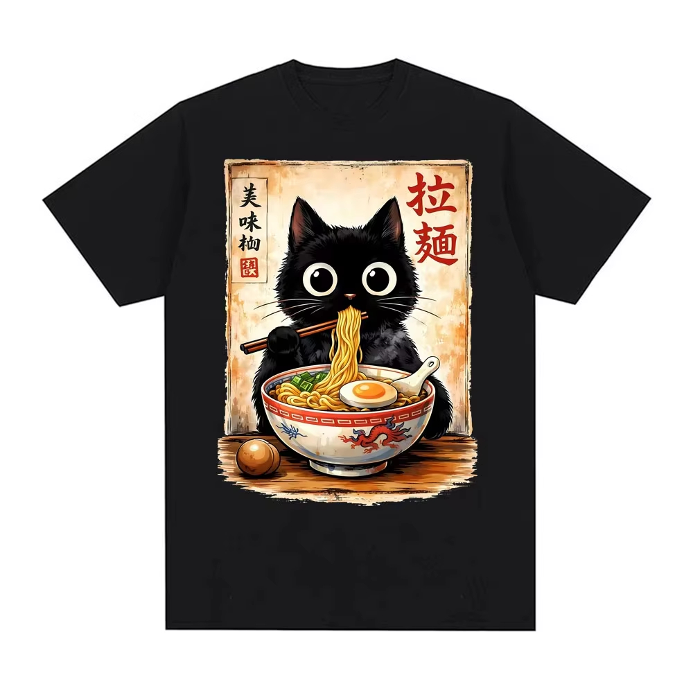 Summer Clothing Essentials Men - 2026 Kawaii Ramen Kedi Retro Japon