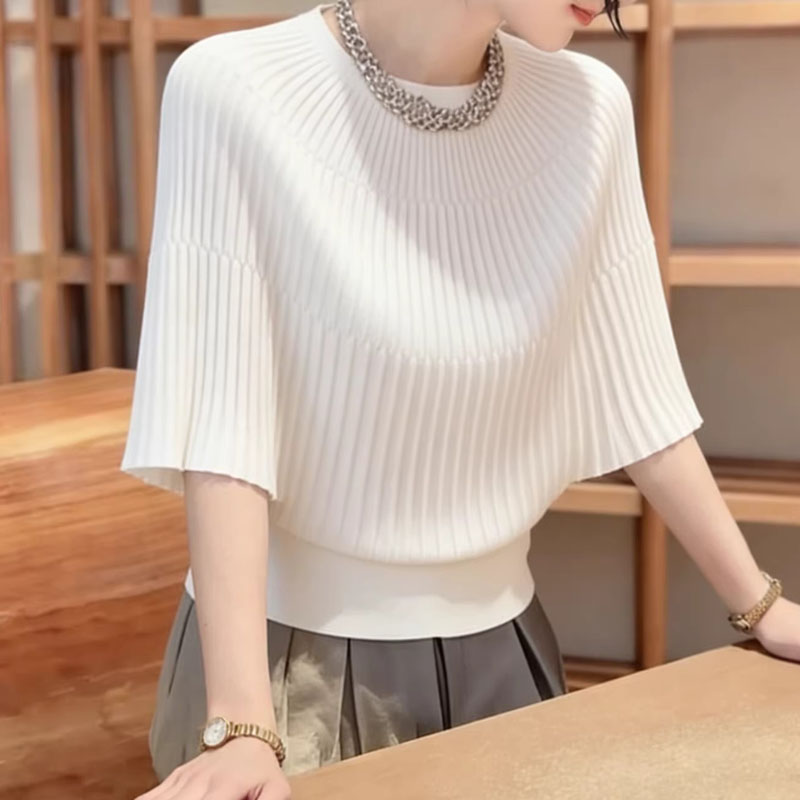 Summer Clothing Yarn - Kadın Giyim Yaz O-Boyun Örme Kazak
