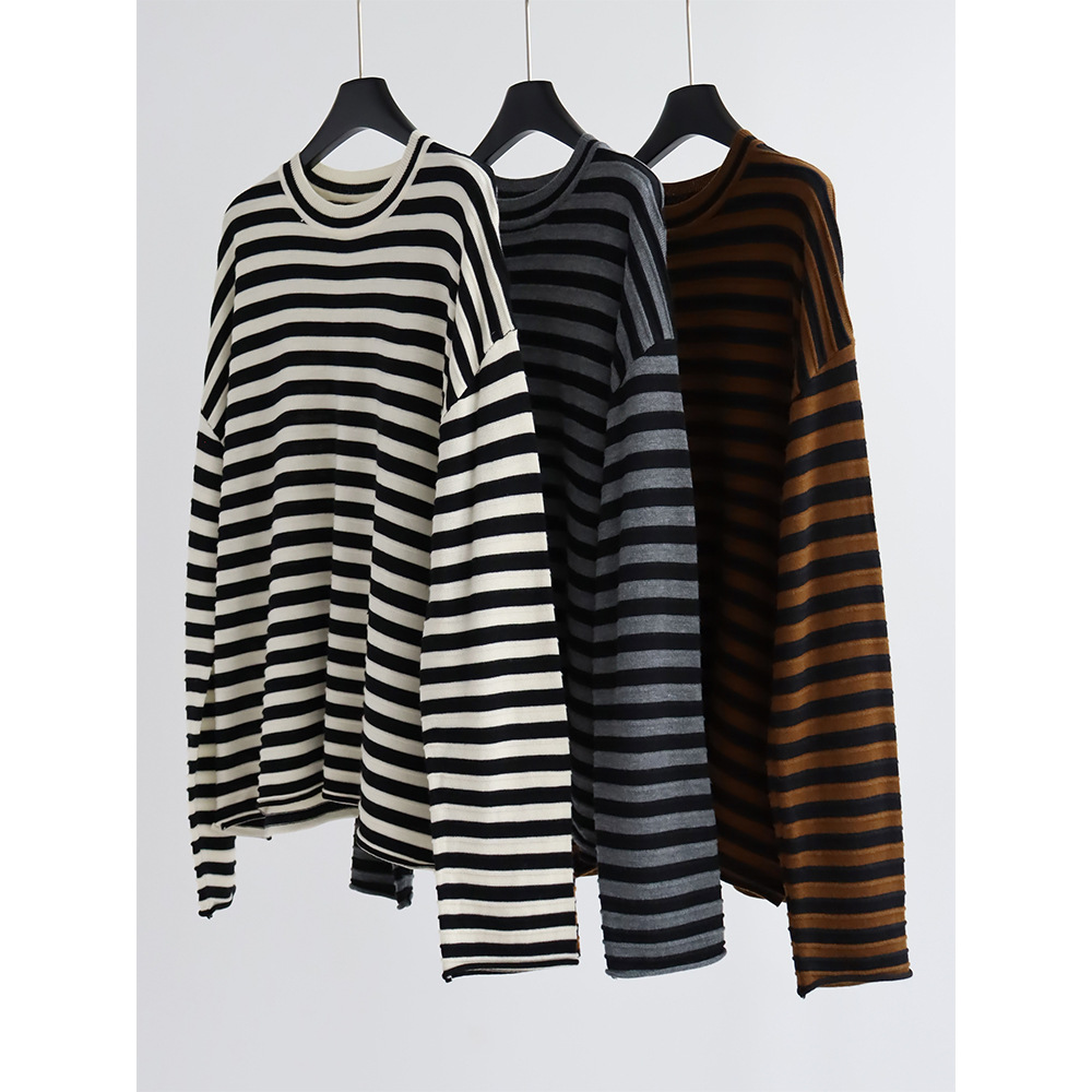 Summer Clothing Yarn - Bisiklet Yaka Çizgili Örme Kazak Yün