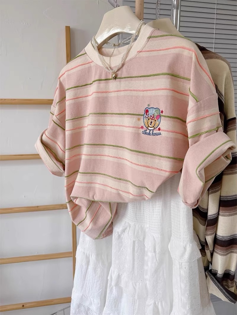 Summer Clothing Outlet - Saf Pamuklu Çizgili Kısa Kollu Tişört