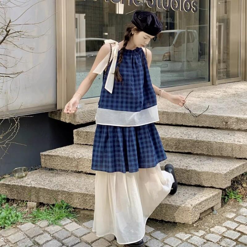 Kadın Mavi Ekose İki Parçalı S - Halter Neck Top incelemesi ve fiyatı